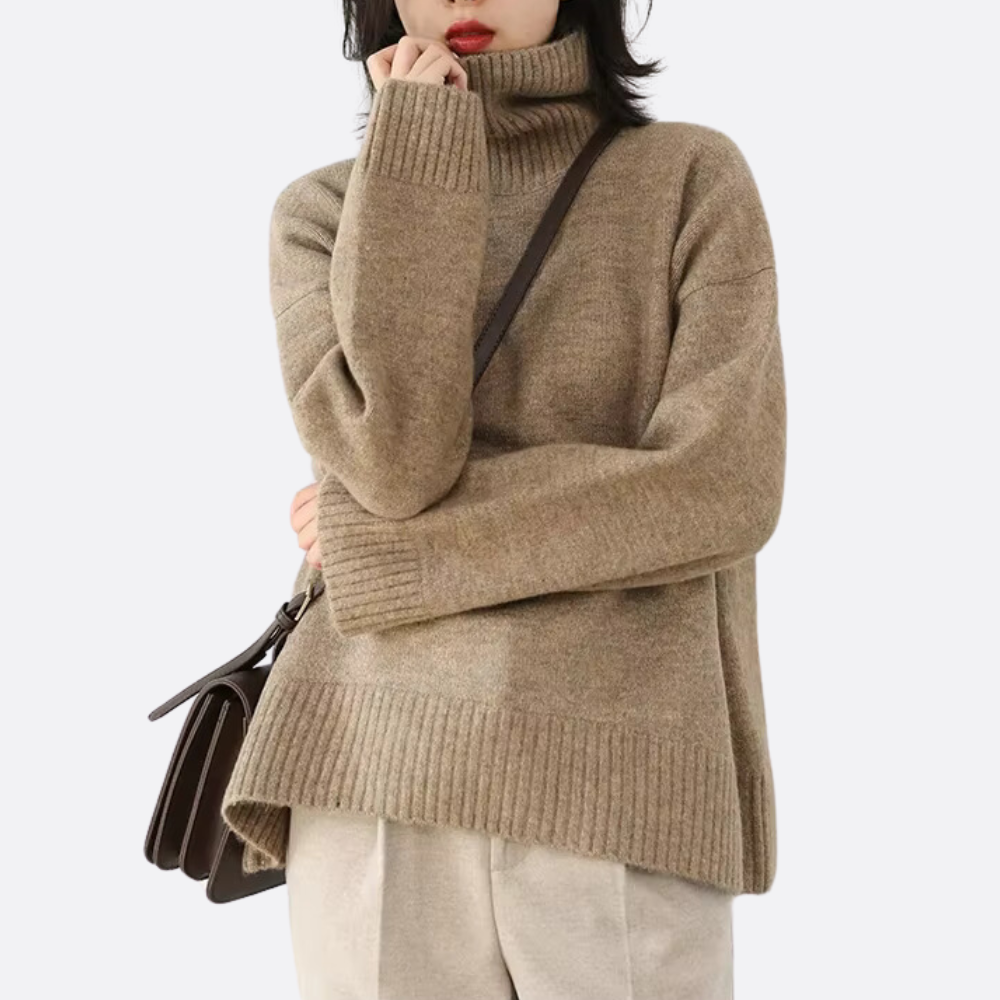 Leonie unisex turtleneck knit sweater relaxed fit soft warm plush knit for autumn winter comfort