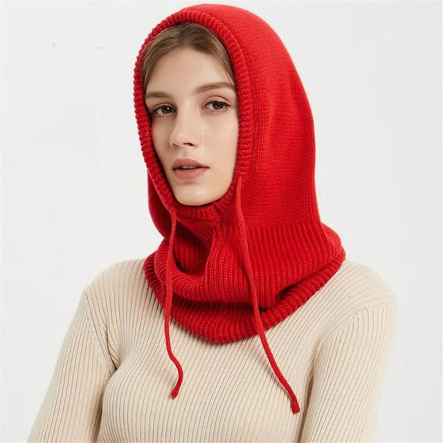 Chunky winter knitted hat with double-layer folded brim in classic ribbed construction