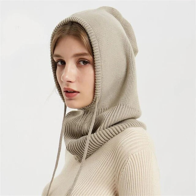 Chunky ribbed winter knitted hat with double-layer folded brim for extra ear warmth