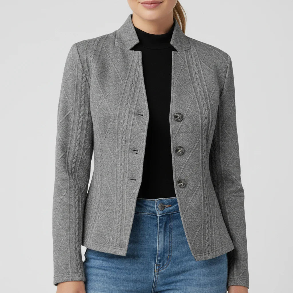 Women's fitted blazer jacket tailored silhouette professional style all-day comfort classic cut