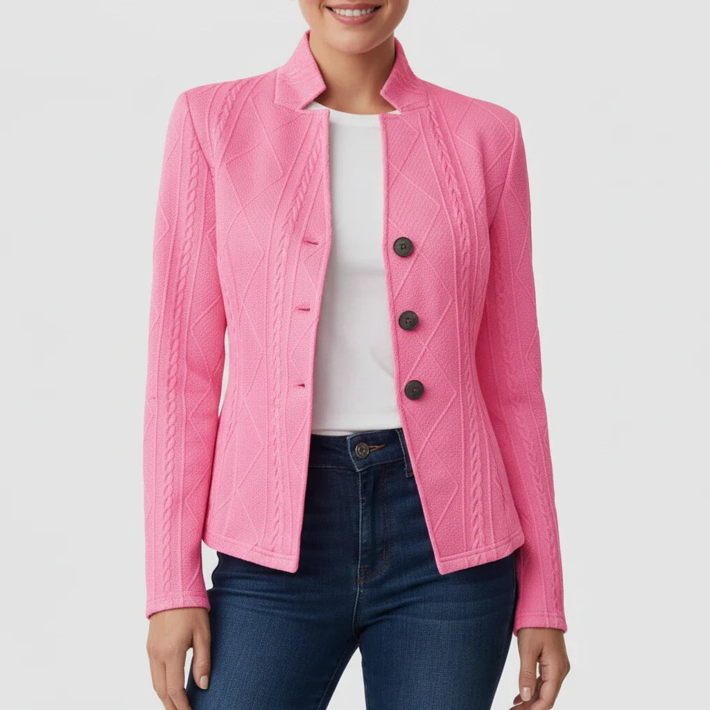 Women's fitted blazer jacket tailored silhouette professional style all-day comfort classic cut