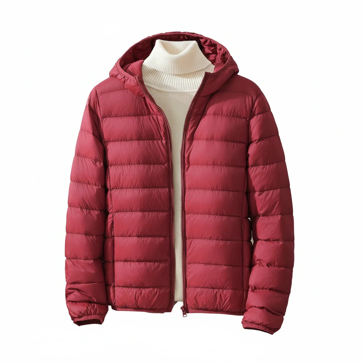 Women's lightweight quilted puffer jacket hooded zip-front warm layering piece for everyday wear