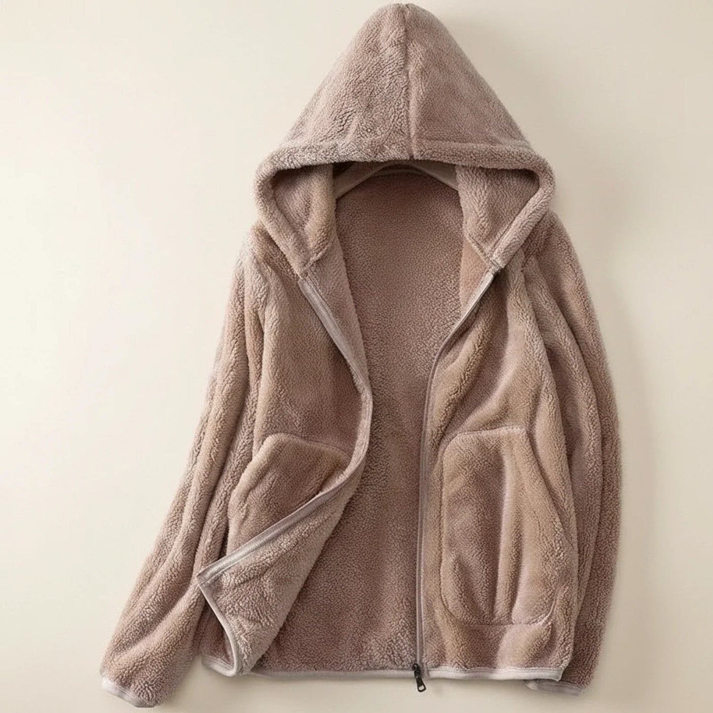 Women's relaxed fit hooded fleece zip-up jacket with patch pockets for everyday layering