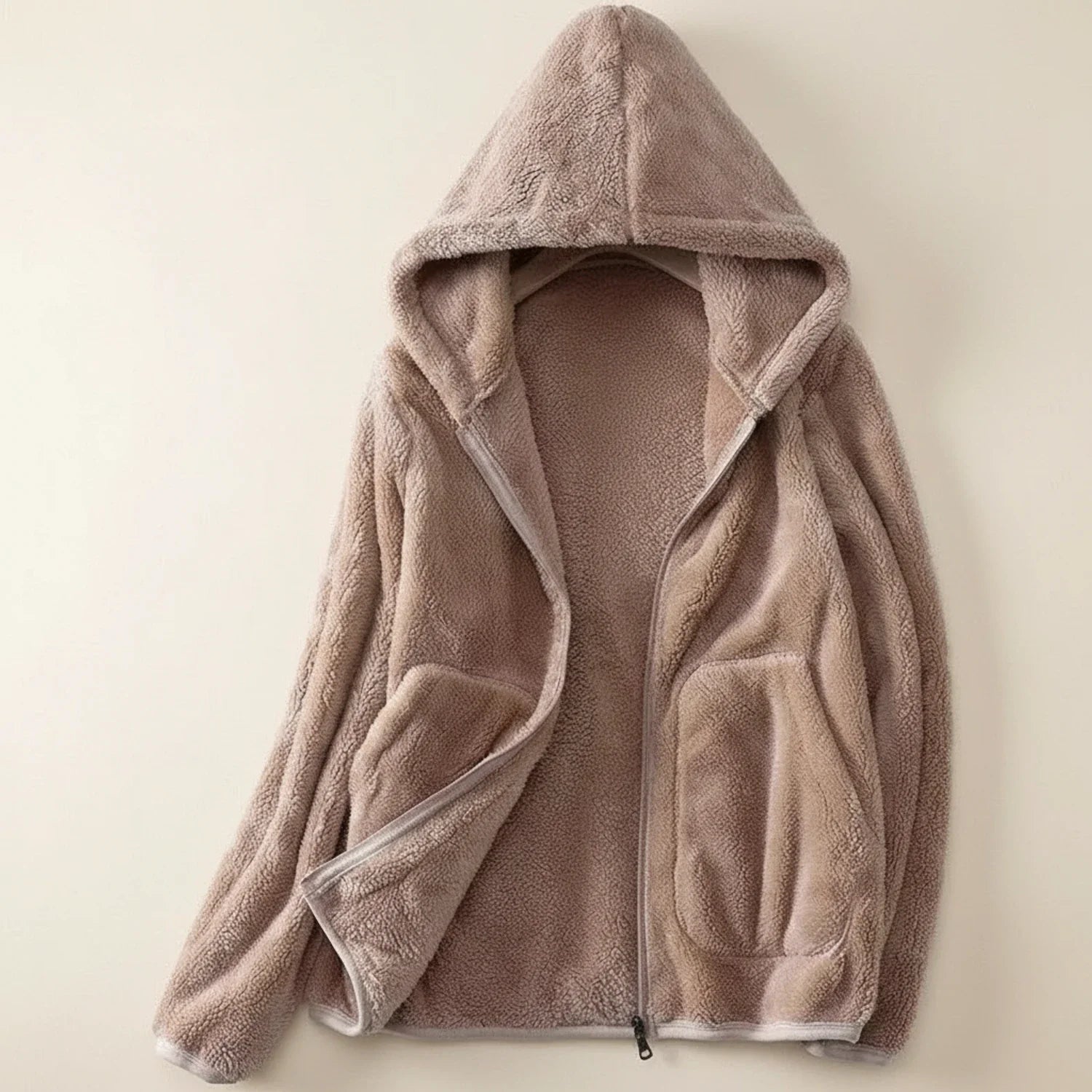 Women's relaxed fit hooded fleece zip-up jacket with patch pockets for everyday layering
