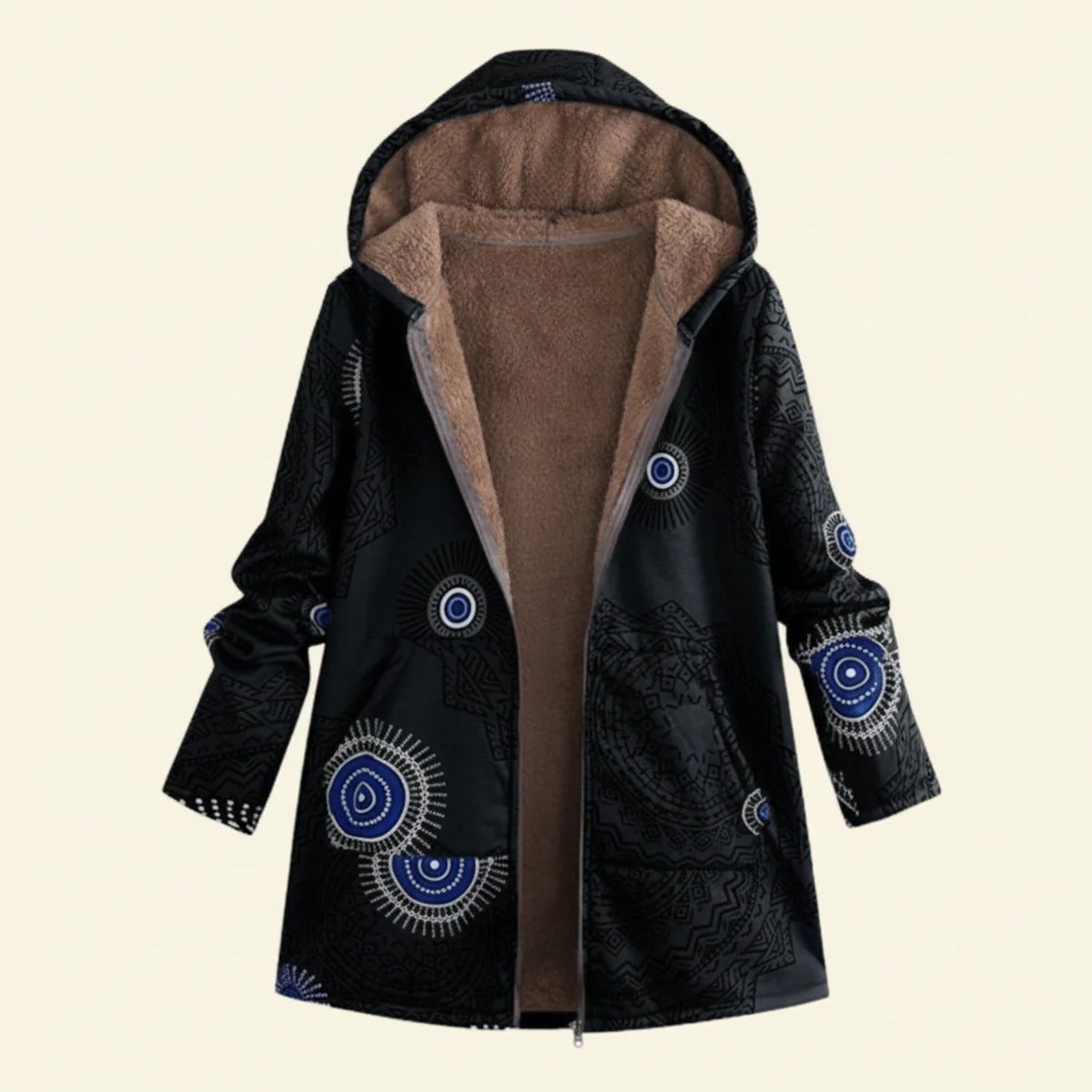 Women's relaxed fit floral hooded jacket with cozy fleece lining and open front design