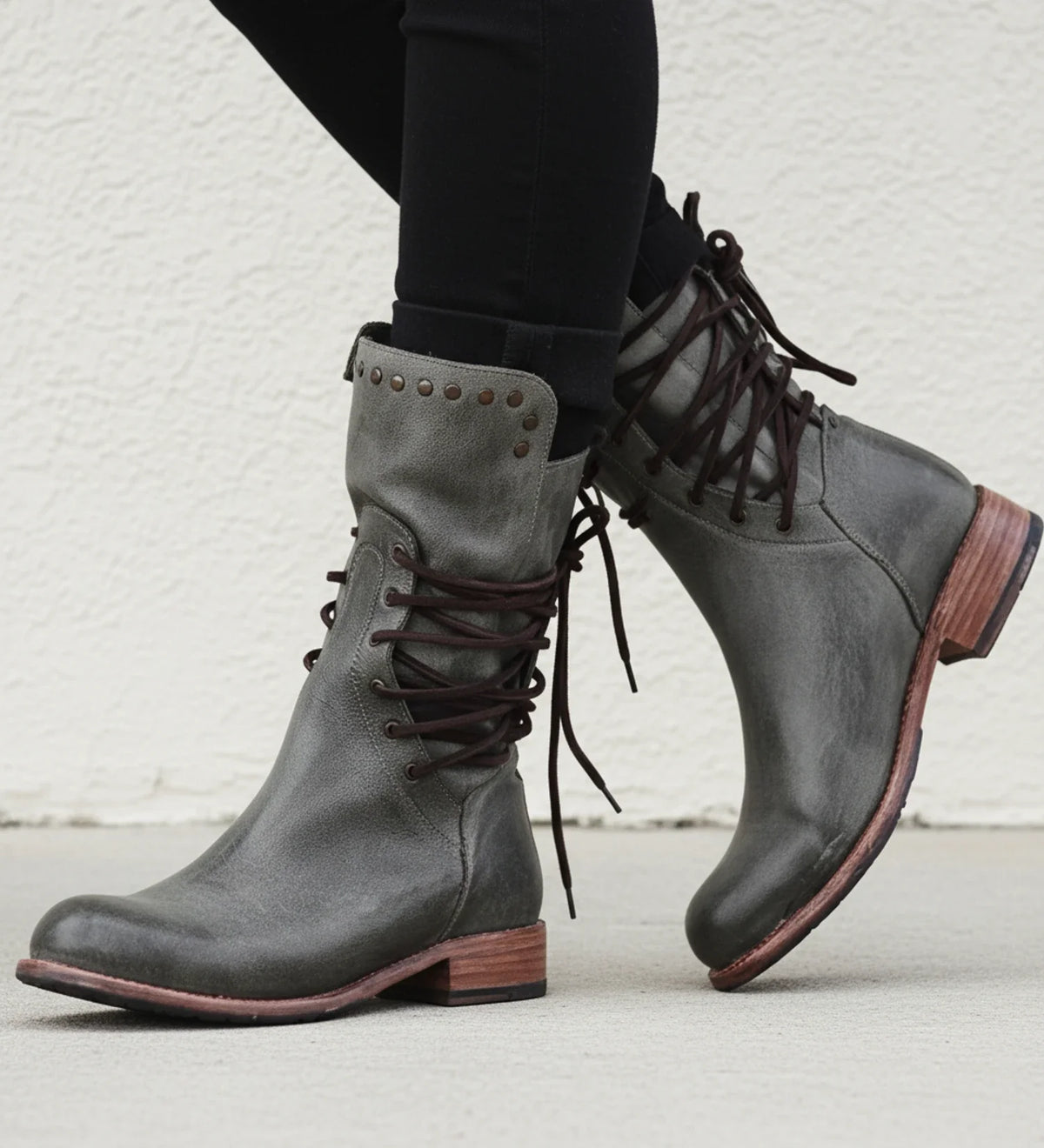 Women's lace-up ankle boots mid-calf height classic silhouette versatile everyday style
