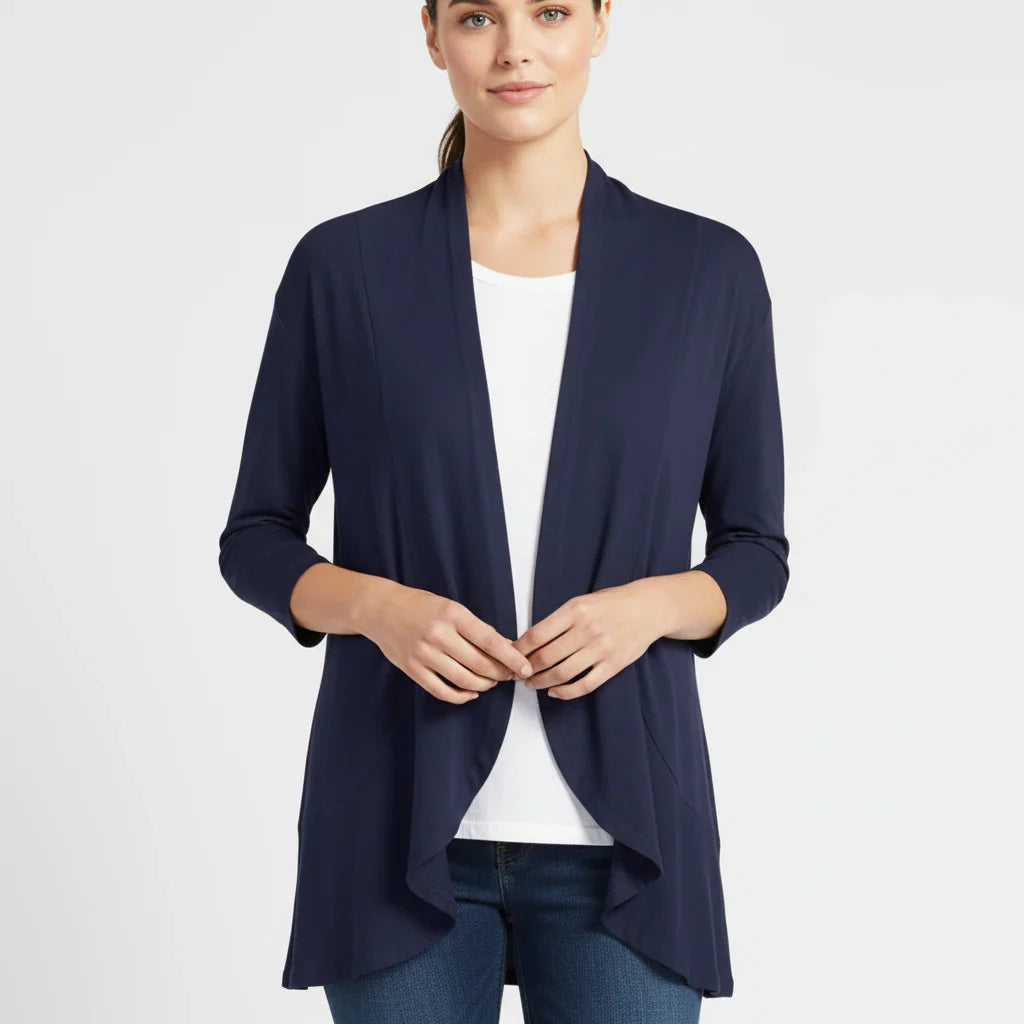 Wavlynn women's open front draped waterfall cardigan cozy relaxed 3/4 sleeve layering piece