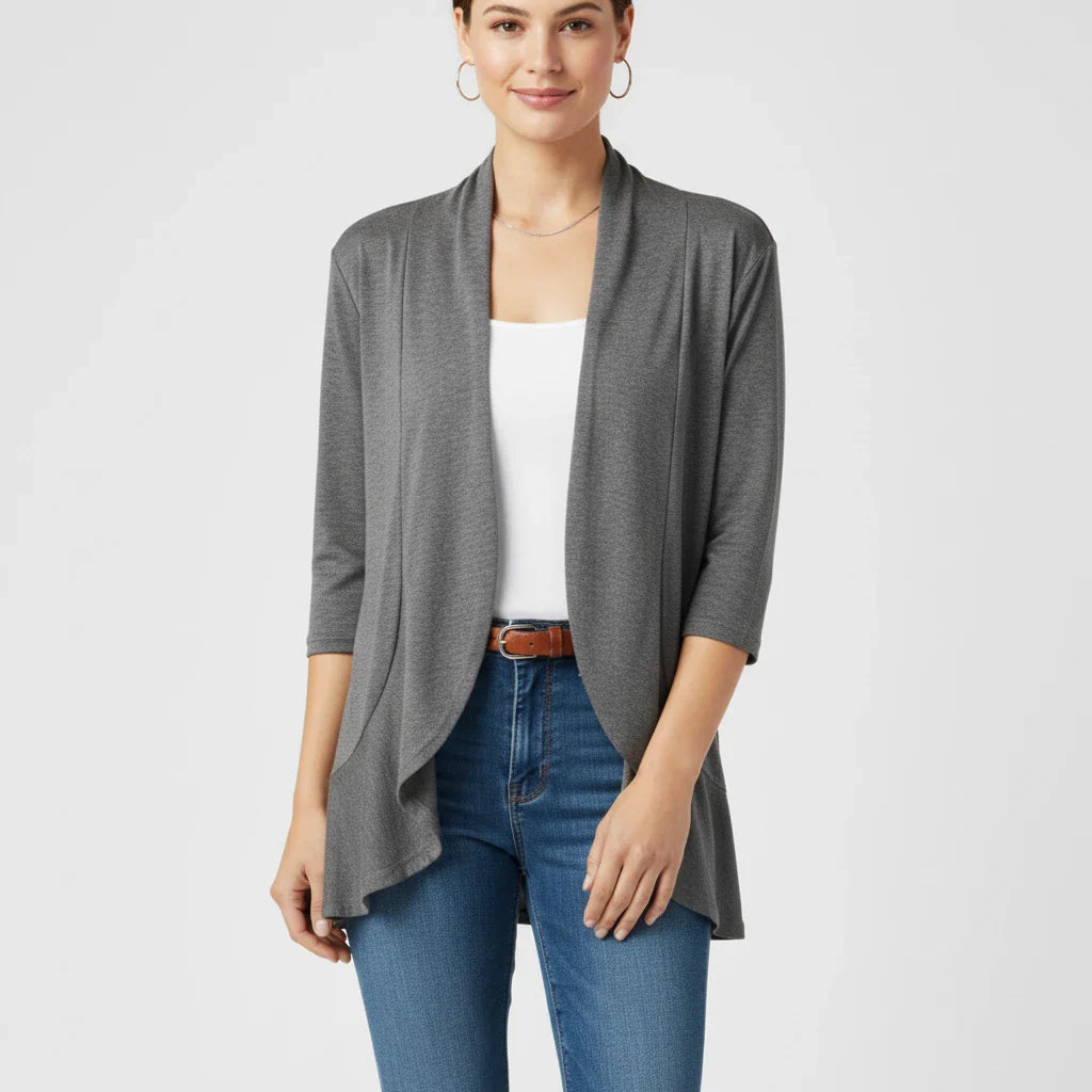 Wavlynn women's open front cardigan draped waterfall style cozy 3/4 sleeve lightweight layering