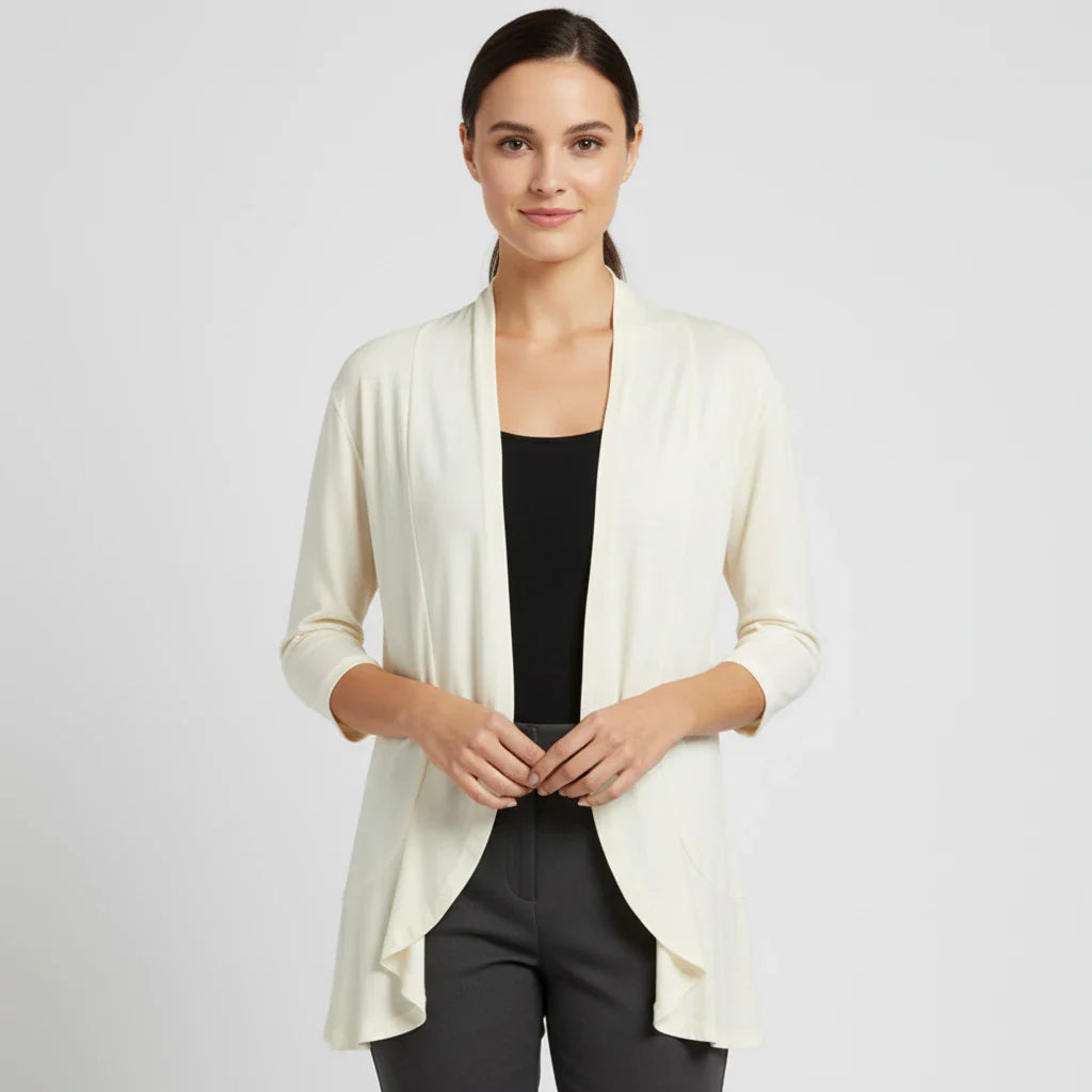 Wavlynn women's draped waterfall cardigan open front cozy 3/4 sleeve lightweight layering top