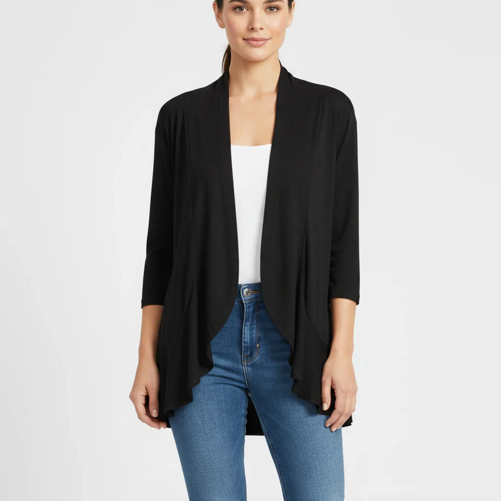 Wavlynn women's open front draped waterfall cardigan cozy 3/4 sleeve lightweight layering top
