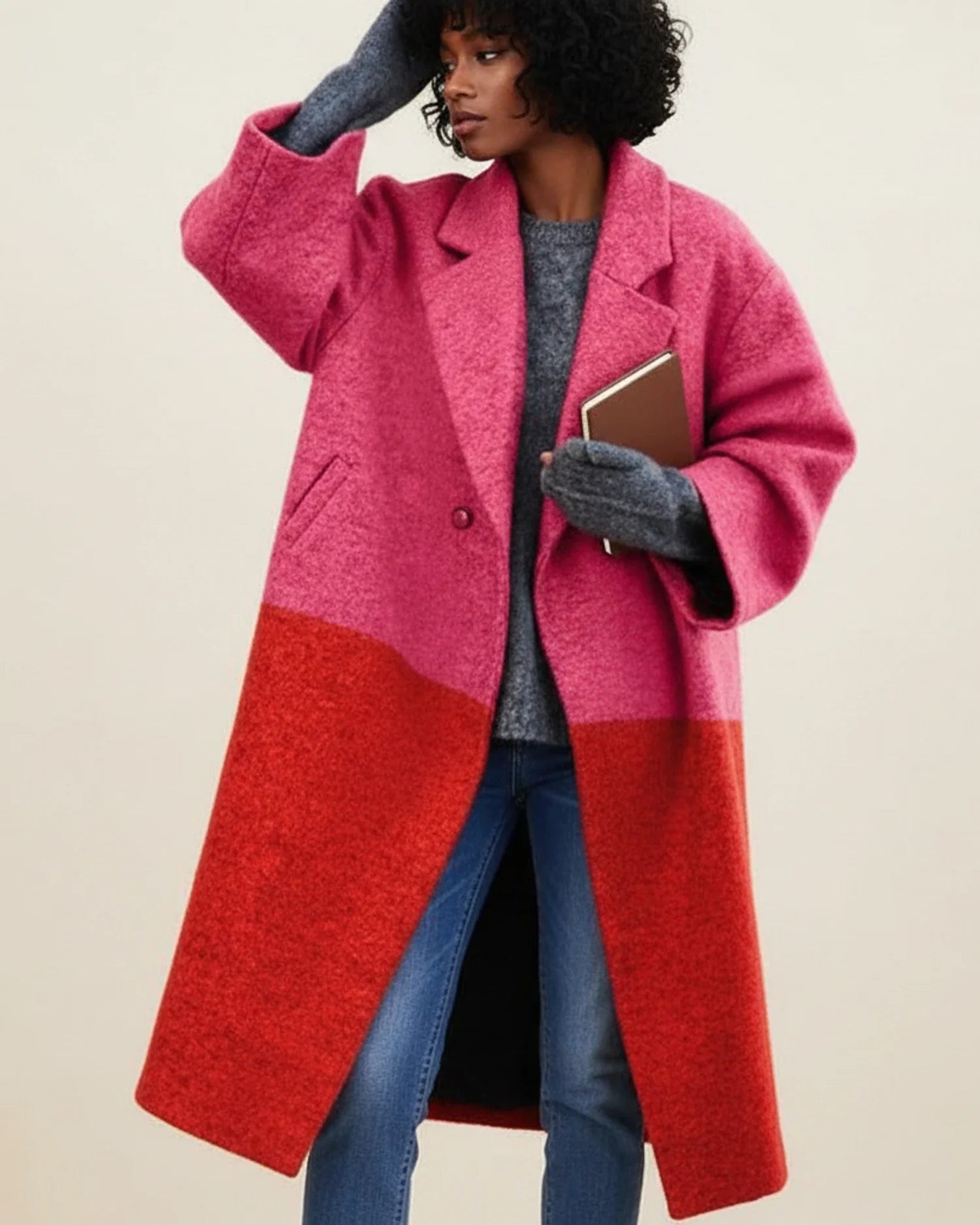Wavlynn oversized long winter coat for women colorful bold fashion statement with relaxed silhouette