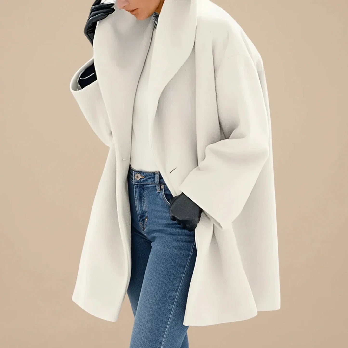 Women's mid-length oversized swing winter coat wide collar A-line silhouette for modern professionals