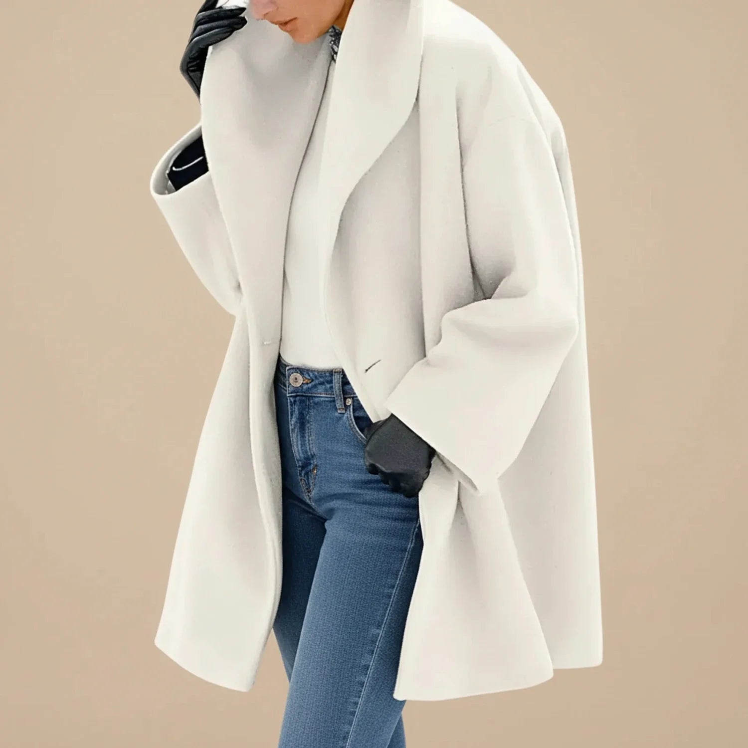 Women's mid-length oversized swing winter coat wide collar A-line silhouette for modern professionals