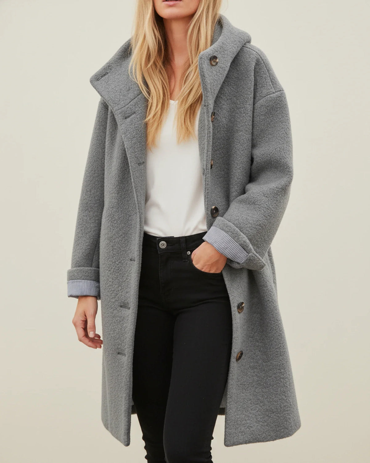 Women's oversized hooded teddy coat in cozy long silhouette with button front closure for winter warmth