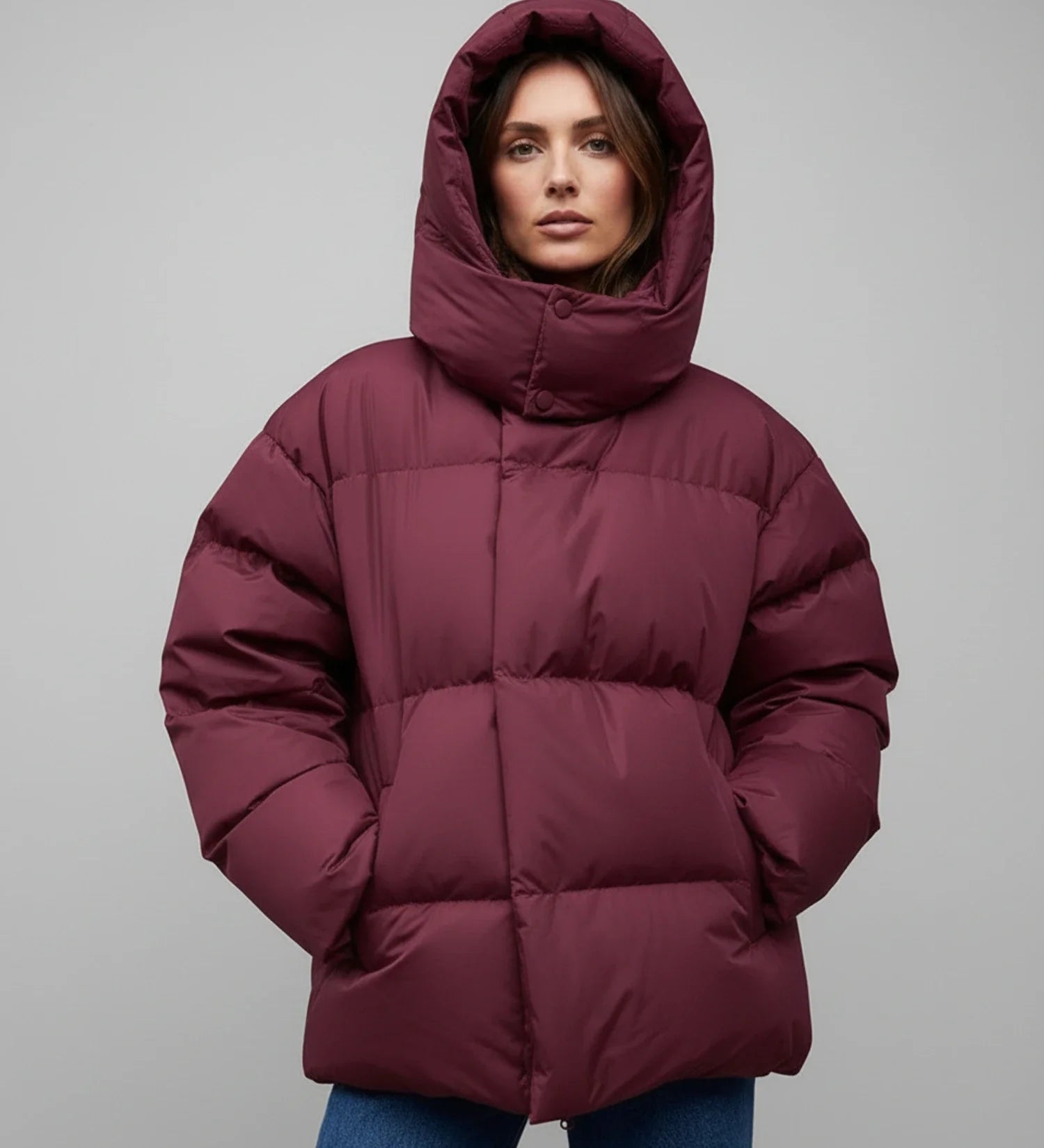 Women's oversized hooded puffer jacket in cozy quilted design, ultra-warm winter coat cold weather
