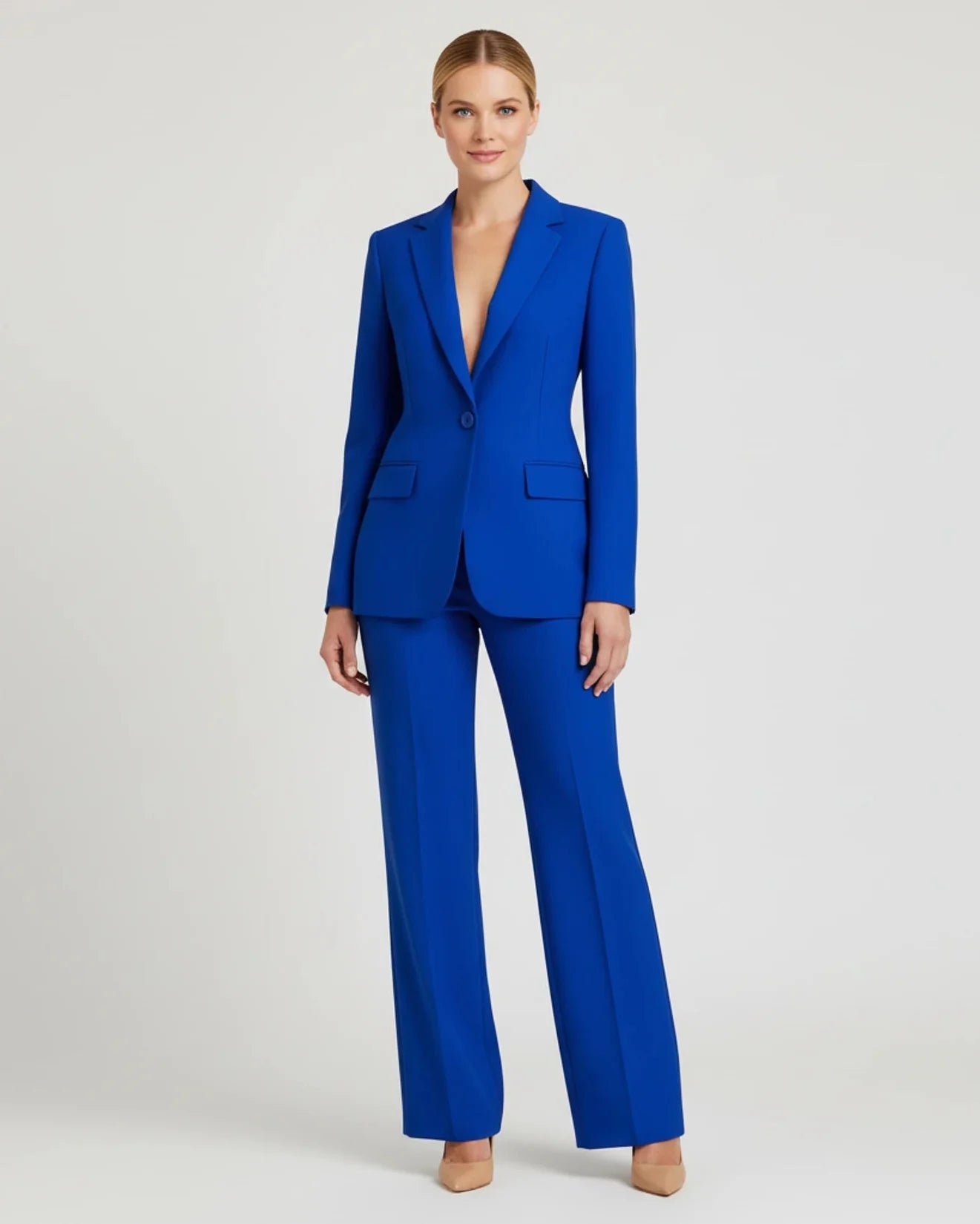 Women's tailored long blazer wide leg pant suit set chic two-piece office look