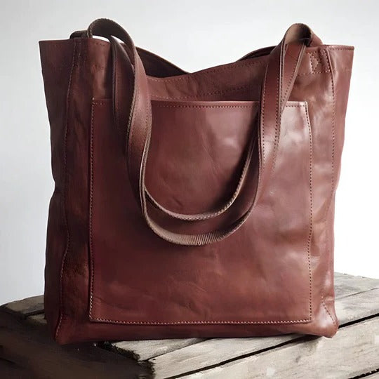 Wavlynn women's brown leather satchel tote bag with roomy interior and elegant structured silhouette