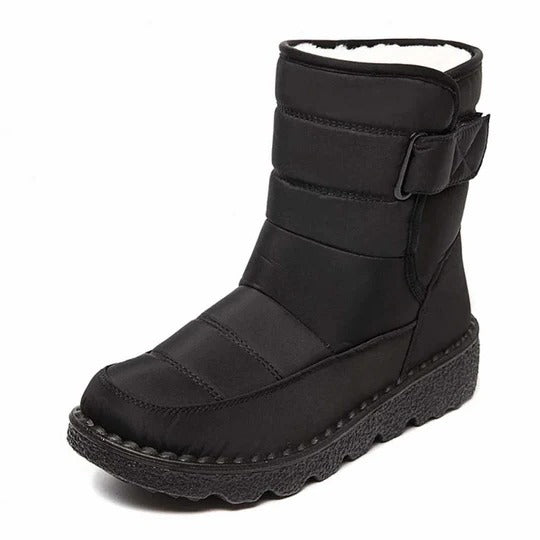 Waterproof snow boots in neutral tone, winter style with non-slip polyurethane sole for icy terrain