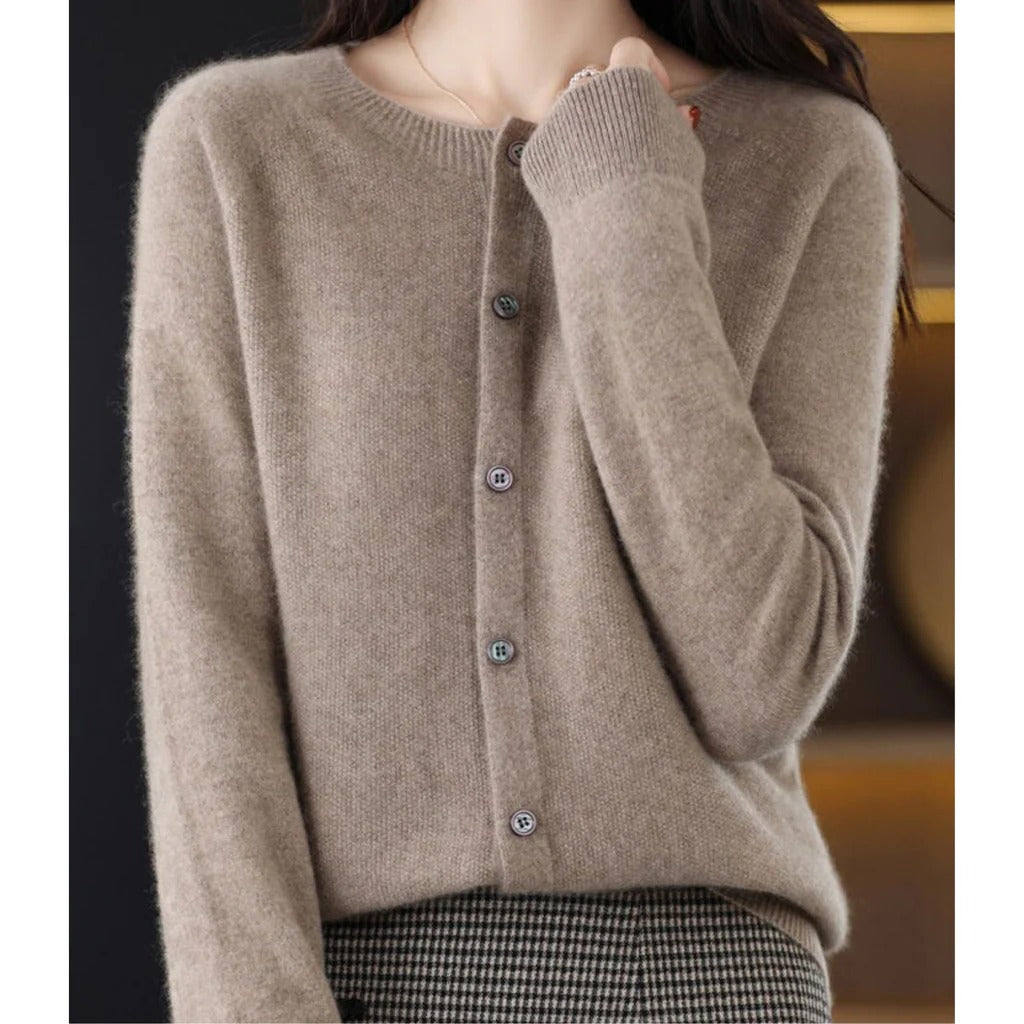 Women's cozy knit cardigan soft V-neck front button pullover warm everyday wear