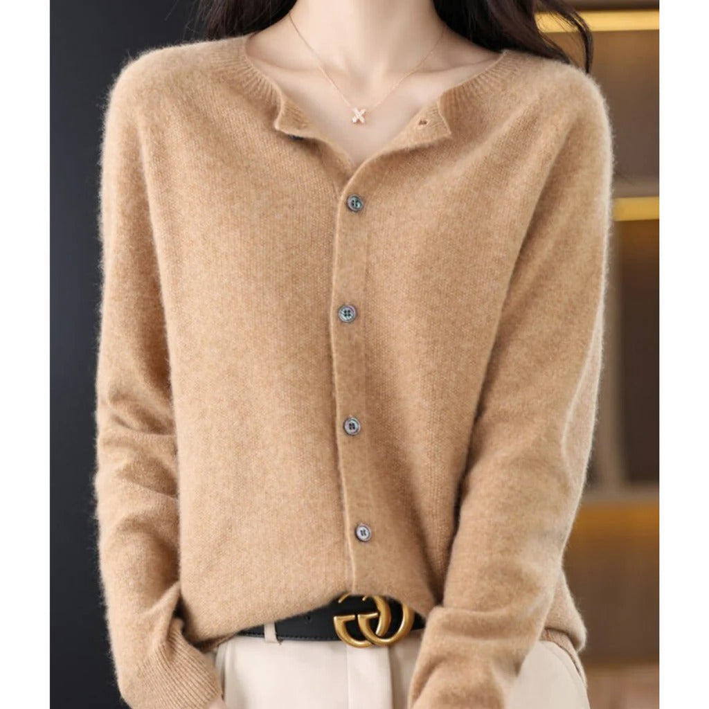 Women's cozy knit cardigan soft V-neck front button pullover warm everyday casual sweater