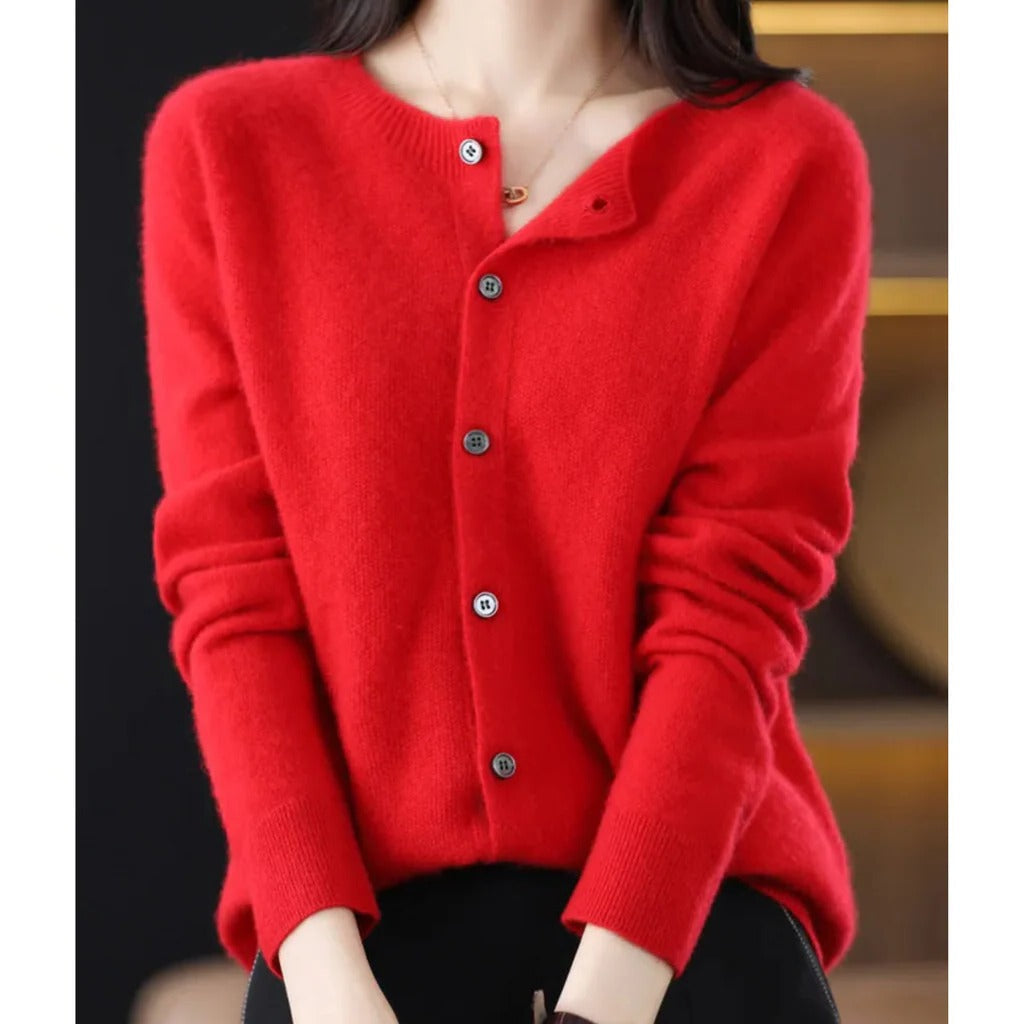Women's cozy knit cardigan soft V-neck front button pullover warm everyday casual style