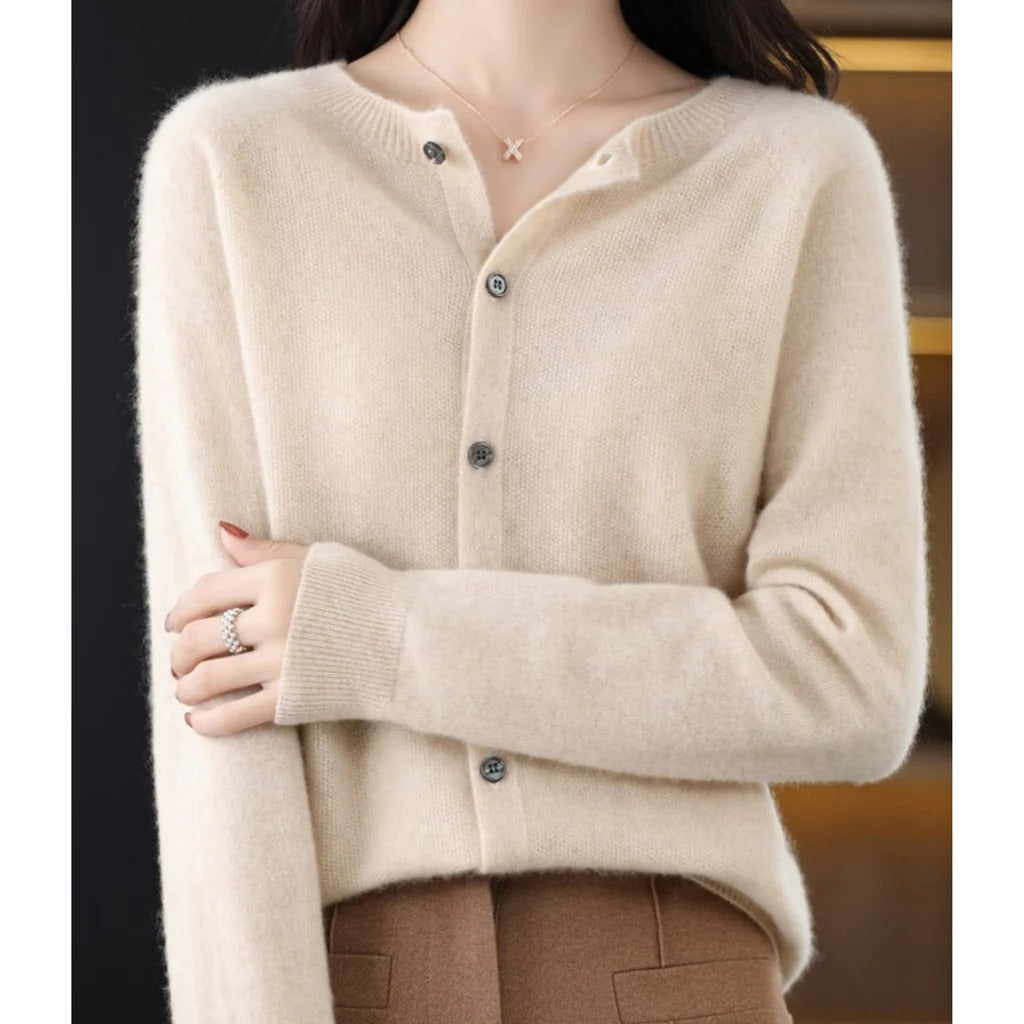 Women's cozy knit cardigan soft V-neck front button pullover warm everyday casual sweater
