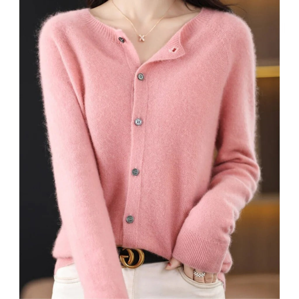 Women's cozy knit cardigan soft V-neck front button pullover warm everyday casual sweater