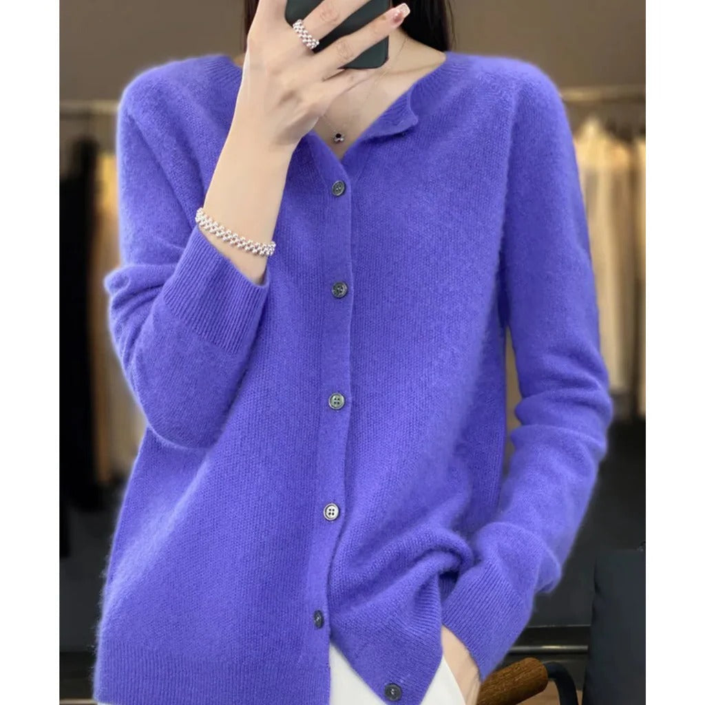 Women's cozy knit cardigan soft V-neck front button pullover warm everyday casual sweater