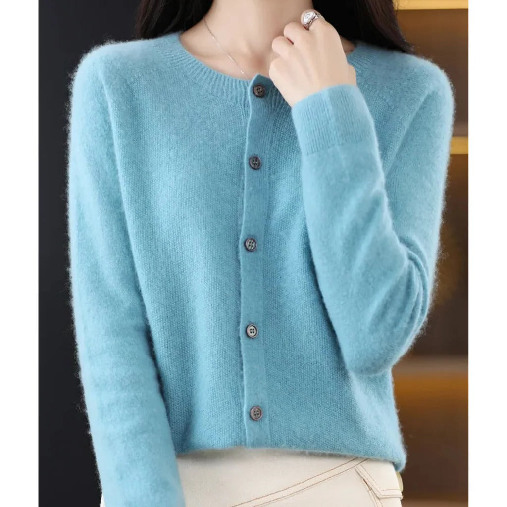 Women's cozy knit cardigan soft V-neck front button pullover warm everyday sweater