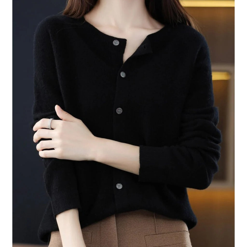Women's cozy knit cardigan pullover V-neck front button closure soft warm everyday style
