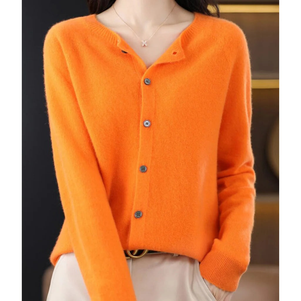 Women's cozy knit cardigan pullover soft V-neck front button closure warm everyday style