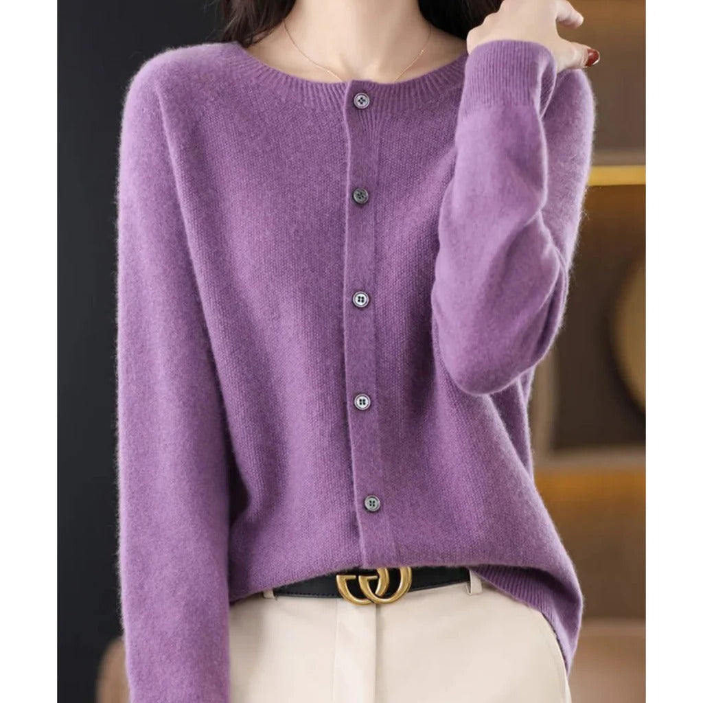 Women's cozy knit cardigan soft V-neck front button pullover warm everyday sweater