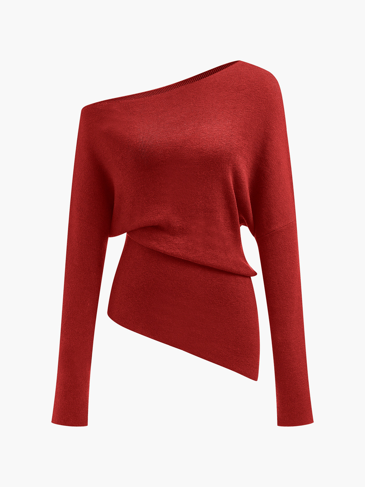 Wool-blend asymmetrical neck knit top with cold shoulder cutout and pleated elegant design