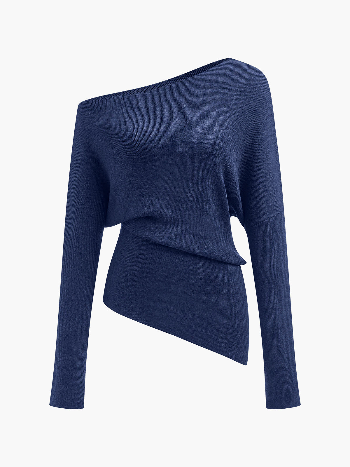 Wool-blend asymmetrical neck knit top with cold shoulder cutout, pleated detail, elegant regular fit