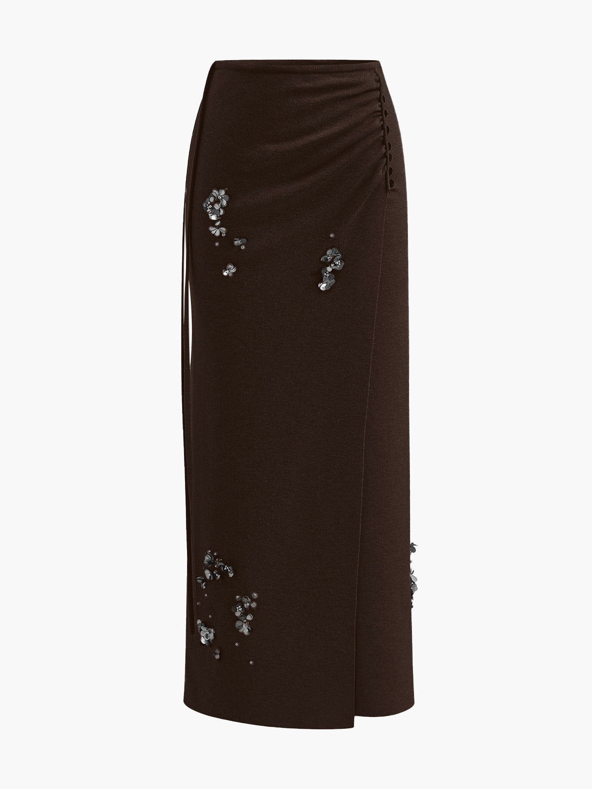 Wool-blend pleated sequin midi skirt with beaded details, mid-waist elegant casual fit