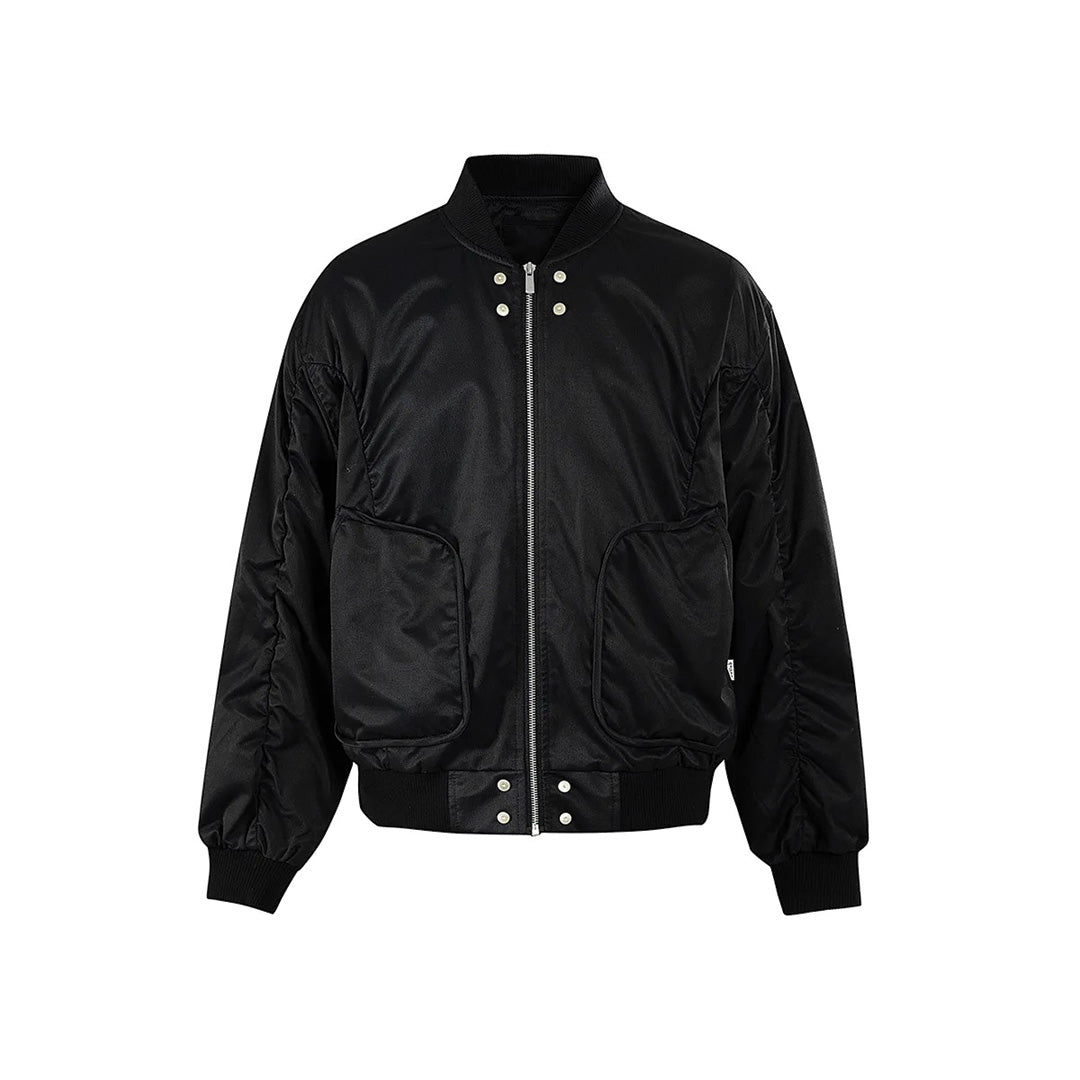 Jetstream Bomber jacket black oversized snap-front pockets ribbed cuffs stand collar zip closure
