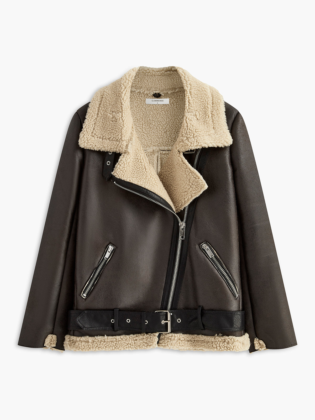Elegant belted soft fleece jacket with zipper, long sleeves, faux fur suede trim, warm leisure fit
